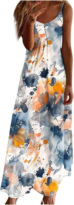 Summer Dresses for Women Beach Vacation Maxi Dress Spaghetti Strap Floral Printed Sundress Boho Casual Clothes 2025