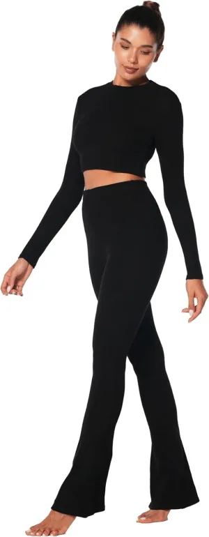 Sunzel Women's 2 Piece Lounge Set Knit Long Sleeve Cropped Top with High Waisted Mini Flare Pants Matching Sets Casual Outfit