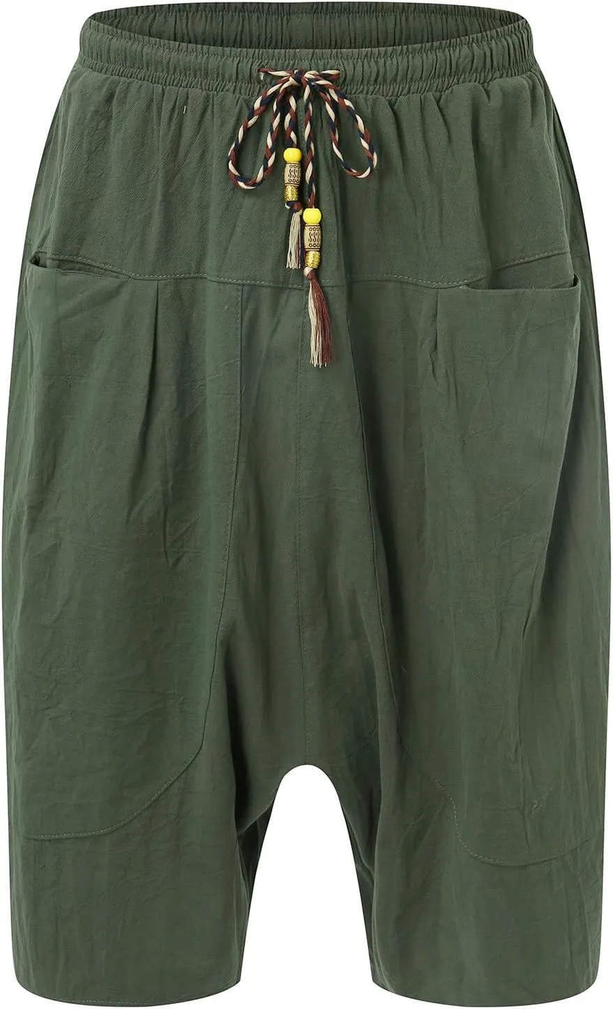 SUWBMHWE Biking Shorts for Men, Mens Summer Fashion Casual Cotton Cropped Pants Loose Low Crotch Harem Pants