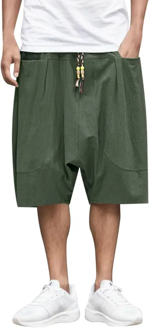 SUWBMHWE Biking Shorts for Men, Mens Summer Fashion Casual Cotton Cropped Pants Loose Low Crotch Harem Pants