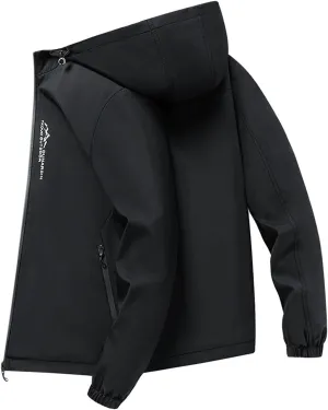 SUWBMHWE Mens Lightweight Hooded Softshell Waterproof Rain Jacket Breathable Raincoat Shell for Outdoor Mountain Hiking