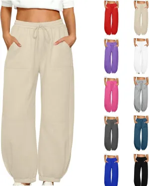 Sweatpants Women Fleece Lined Fall Workout Plus Size Pants Solid Loose Fit Elastic Waist Baggy Workout Pants Casual