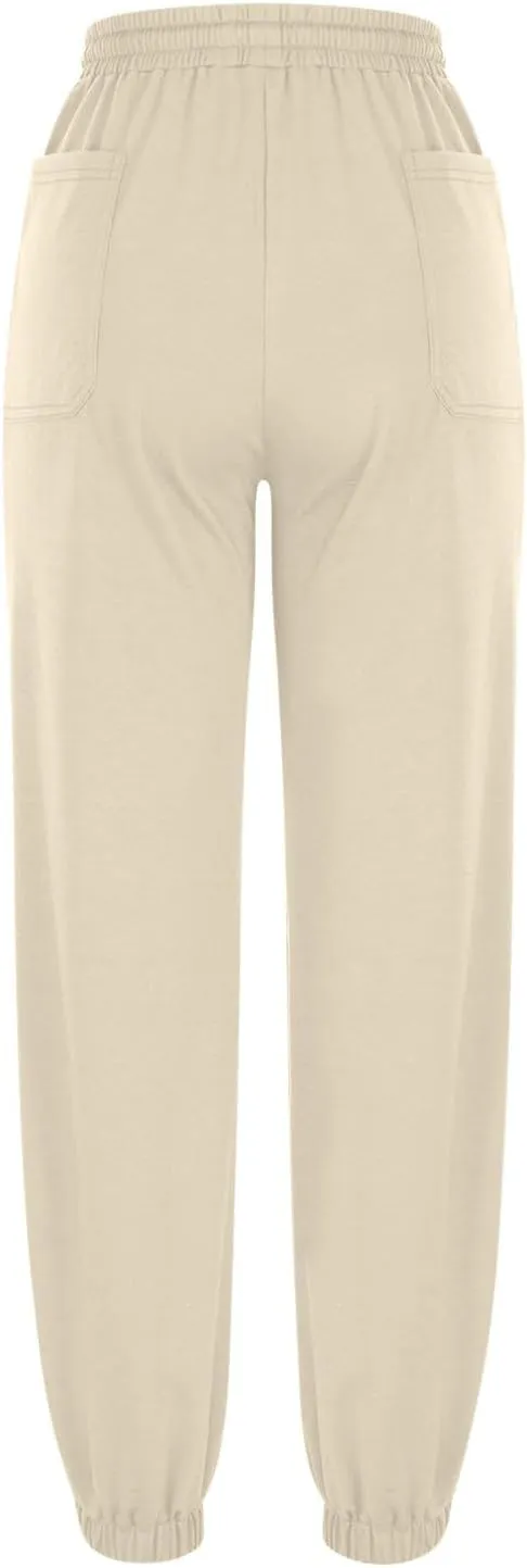 Sweatpants Women Fleece Lined Fall Workout Plus Size Pants Solid Loose Fit Elastic Waist Baggy Workout Pants Casual