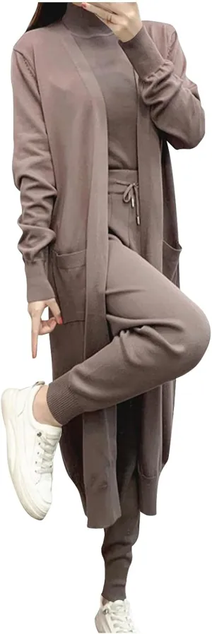 Three Piece Sweater Sets for Women Fall Winter Casual Knit Cardigan Matching Sweaters and Pants Loungewear Sets