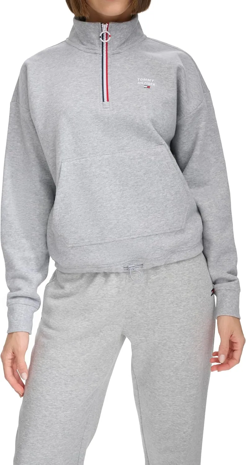Tommy Hilfiger Women's Pockets Printed Logo Fleece Mock Neck Pullover