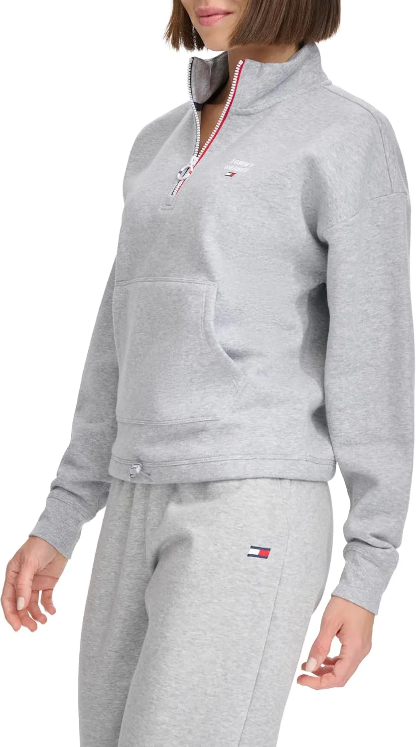 Tommy Hilfiger Women's Pockets Printed Logo Fleece Mock Neck Pullover