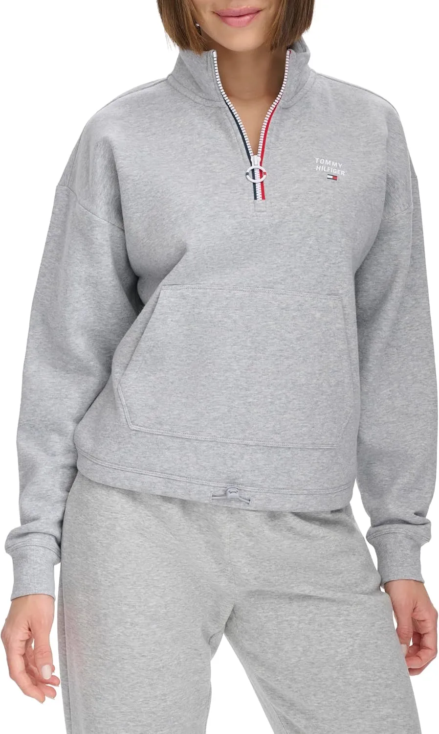 Tommy Hilfiger Women's Pockets Printed Logo Fleece Mock Neck Pullover