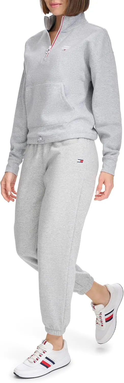 Tommy Hilfiger Women's Pockets Printed Logo Fleece Mock Neck Pullover
