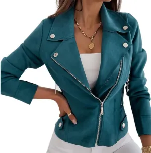 TOSHIKII Women's Faux Suede Biker Moto Jacket, Ladies Lapel Suede Short Jackets, S-XXL