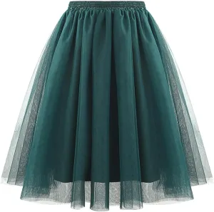 Tulle Skirts for Women High Waist Solid Pleated Tutu Skirt 50s Vintage Ballet Bubble Dance Skirts for Cosplay Party