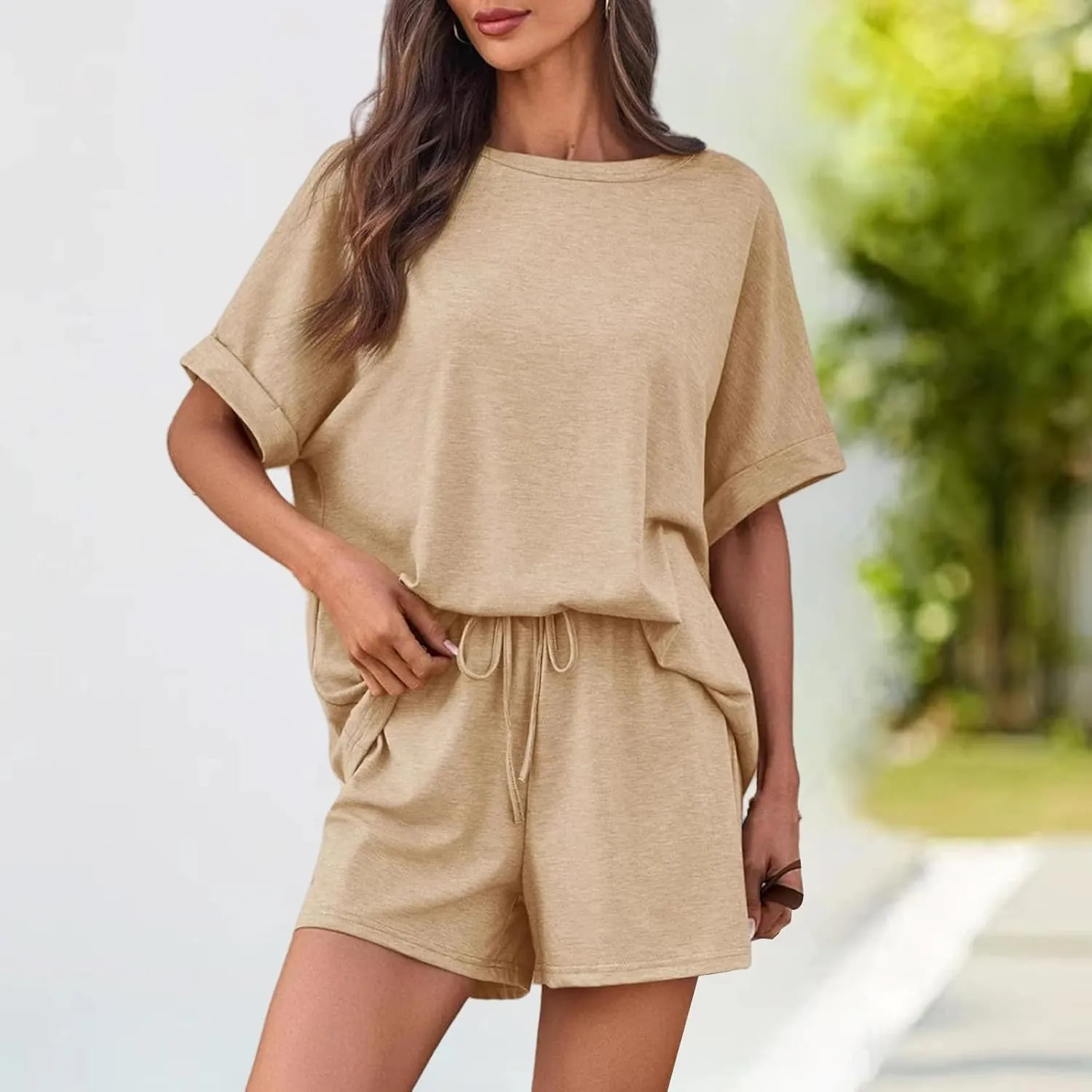 Two Piece Sets for Women Plus Size Short Sleeve Tops Shorts Outfits Short Set Summer Lounge Loose Fit Tracksuit 2025