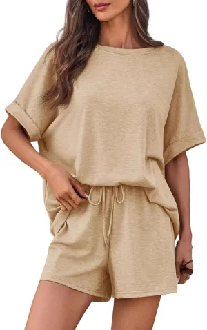 Two Piece Sets for Women Plus Size Short Sleeve Tops Shorts Outfits Short Set Summer Lounge Loose Fit Tracksuit 2025