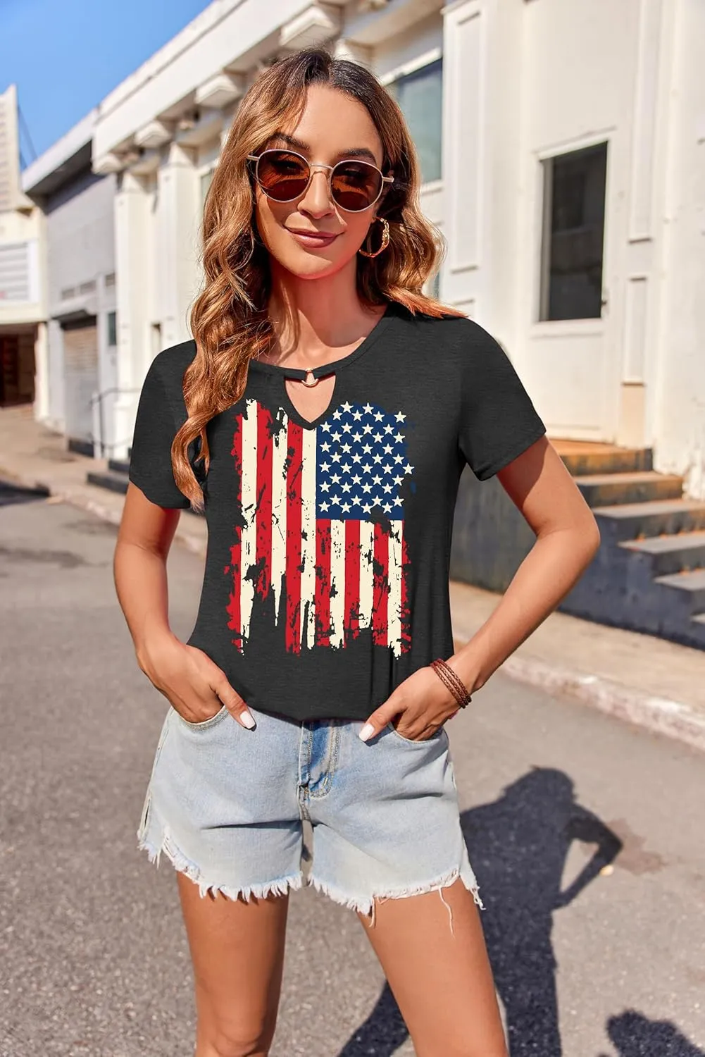 USA Flag Tee Shirt Women 4th of July Gift T Shirt Casual Short Sleeve American Proud T-Shirt Tops