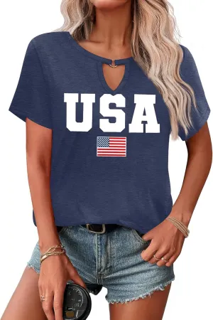 USA Flag Tee Shirt Women 4th of July Gift T Shirt Casual Short Sleeve American Proud T-Shirt Tops