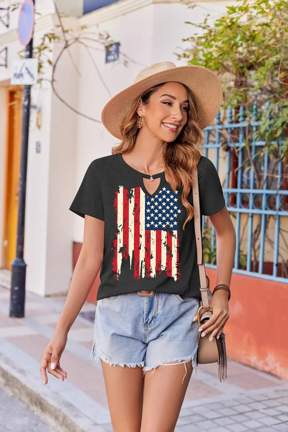 USA Flag Tee Shirt Women 4th of July Gift T Shirt Casual Short Sleeve American Proud T-Shirt Tops