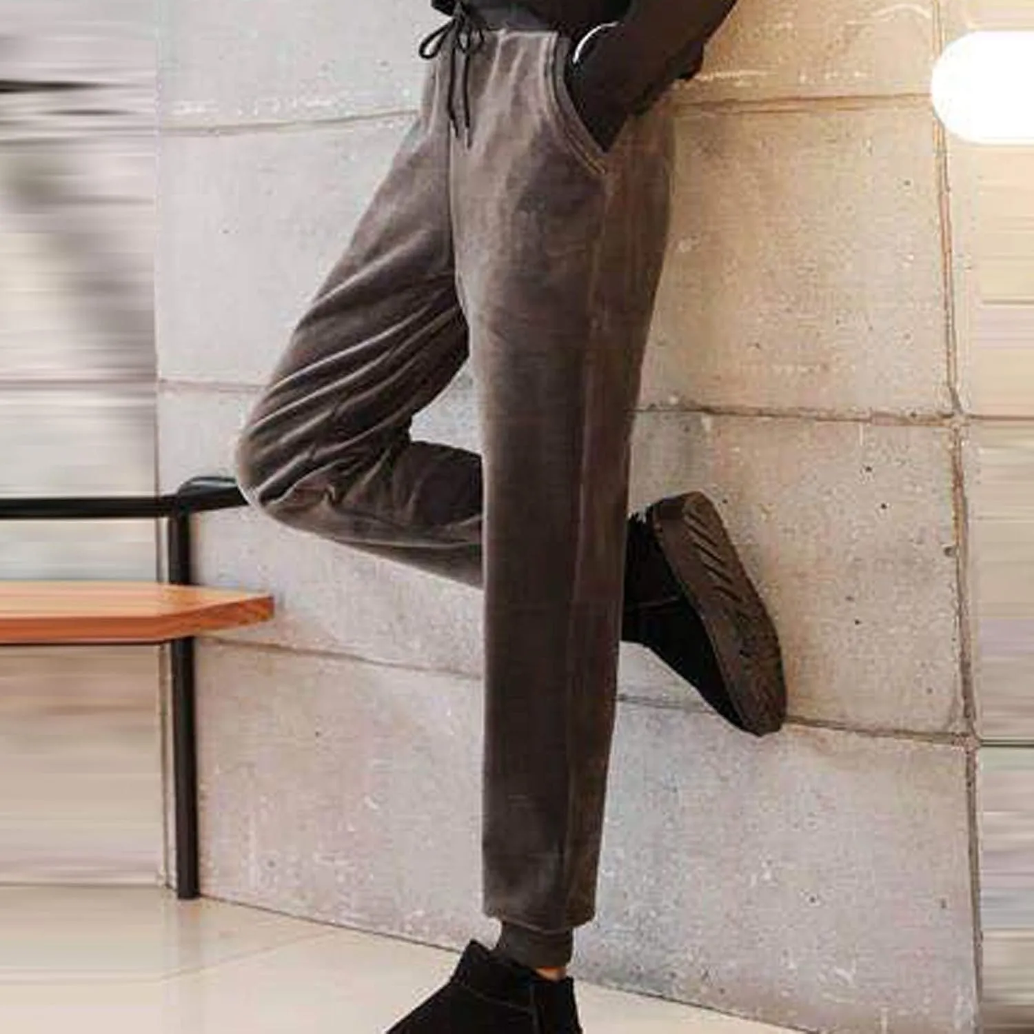 Velvet Velour Pants for Women Fall Winter Warm Elastic Drawstring Wide Straight Leg Trousers Soft Thermal Baggy Pant