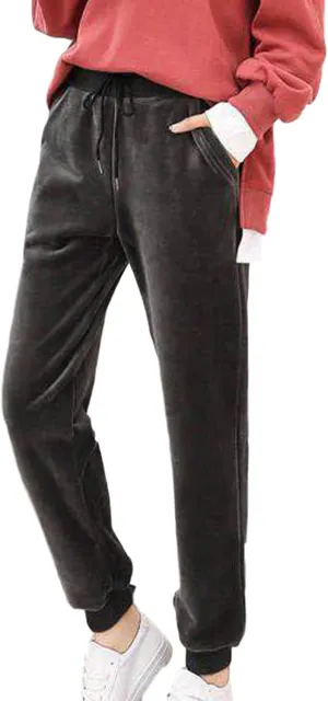 Velvet Velour Pants for Women Fall Winter Warm Elastic Drawstring Wide Straight Leg Trousers Soft Thermal Baggy Pant