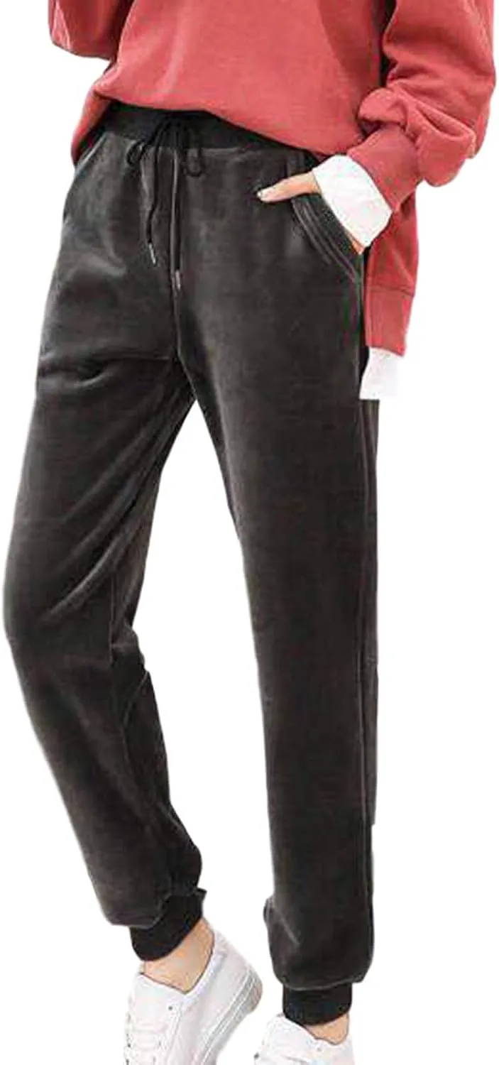 Velvet Velour Pants for Women Fall Winter Warm Elastic Drawstring Wide Straight Leg Trousers Soft Thermal Baggy Pant