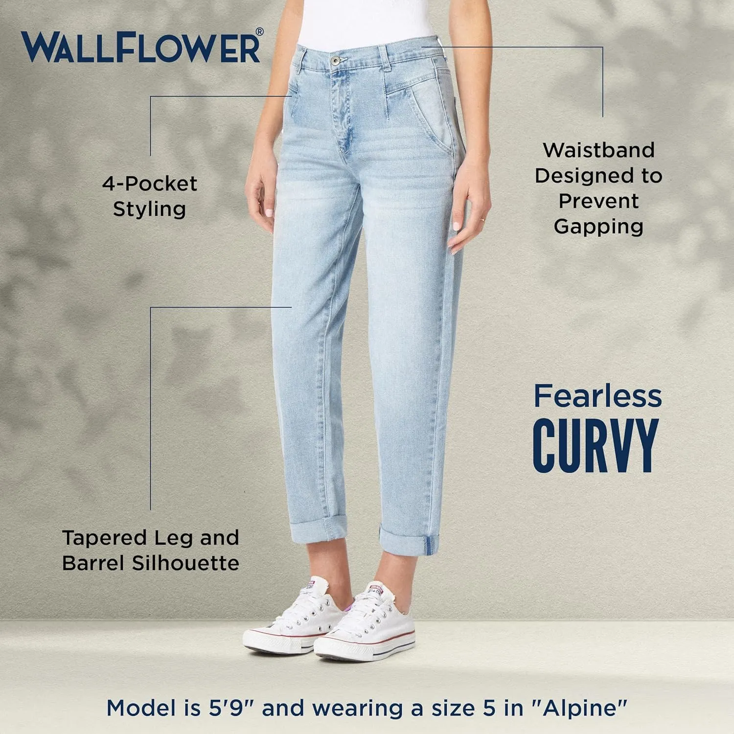 WallFlower Women's Fearless Curvy Barrel High Rise Insta Stretch Juniors Jeans