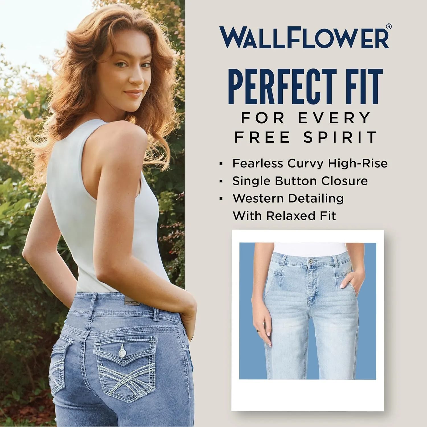 WallFlower Women's Fearless Curvy Barrel High Rise Insta Stretch Juniors Jeans