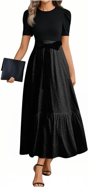 Wedding Guest Dresses for Women Summer Short Sleeve Floral Long Dress Elegant Party Cocktail A Line Flowy Maxi Dress