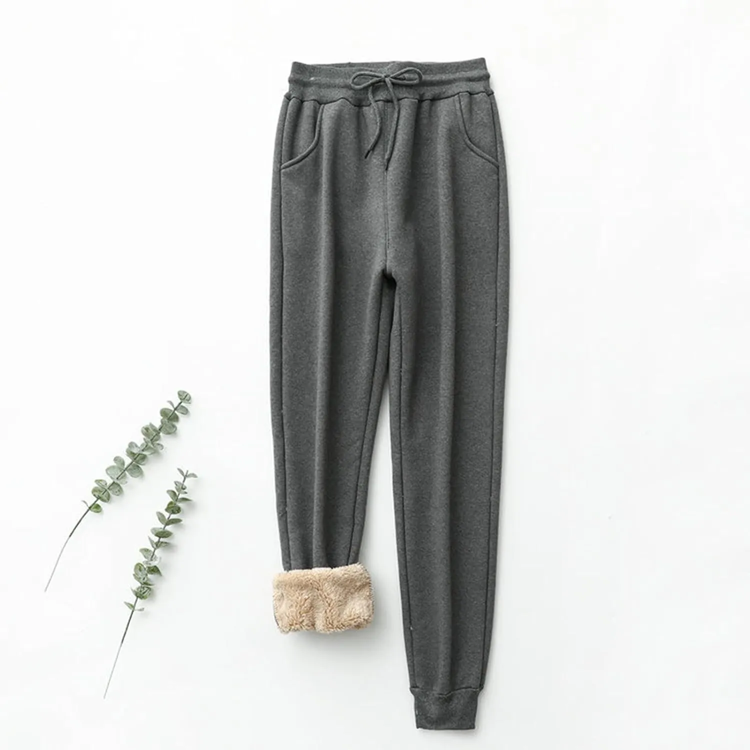 Winter Sherpa Lined Sweatpants for Women Warm Fleece Cinch Bottom Trousers Casual Athletic Jogger Pants with Pockets