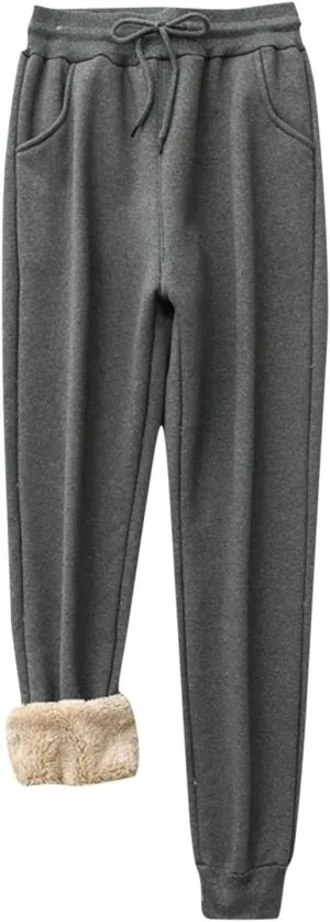 Winter Sherpa Lined Sweatpants for Women Warm Fleece Cinch Bottom Trousers Casual Athletic Jogger Pants with Pockets