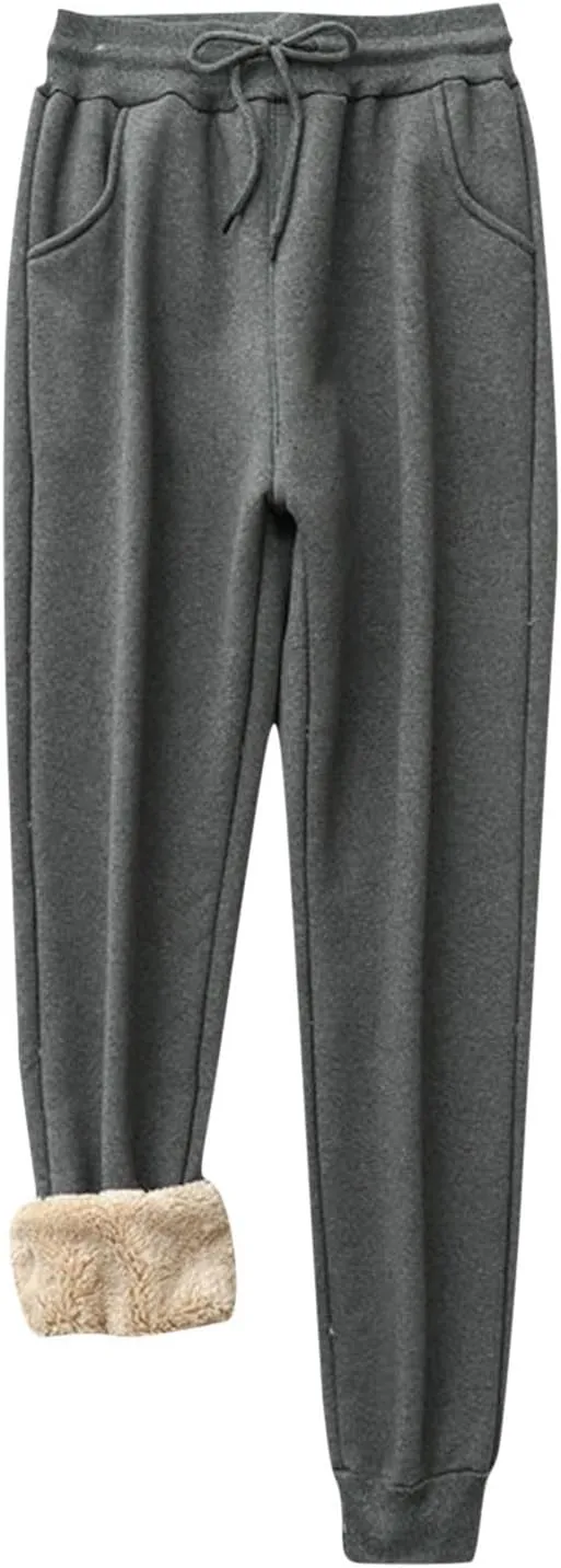 Winter Sherpa Lined Sweatpants for Women Warm Fleece Cinch Bottom Trousers Casual Athletic Jogger Pants with Pockets