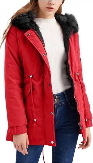 Winter Warm Coats for Women Sherpa Lined Fleece Jacket Coats With Fur Hood Thick Shaggy Warm Hoodie Jacket With Pockets