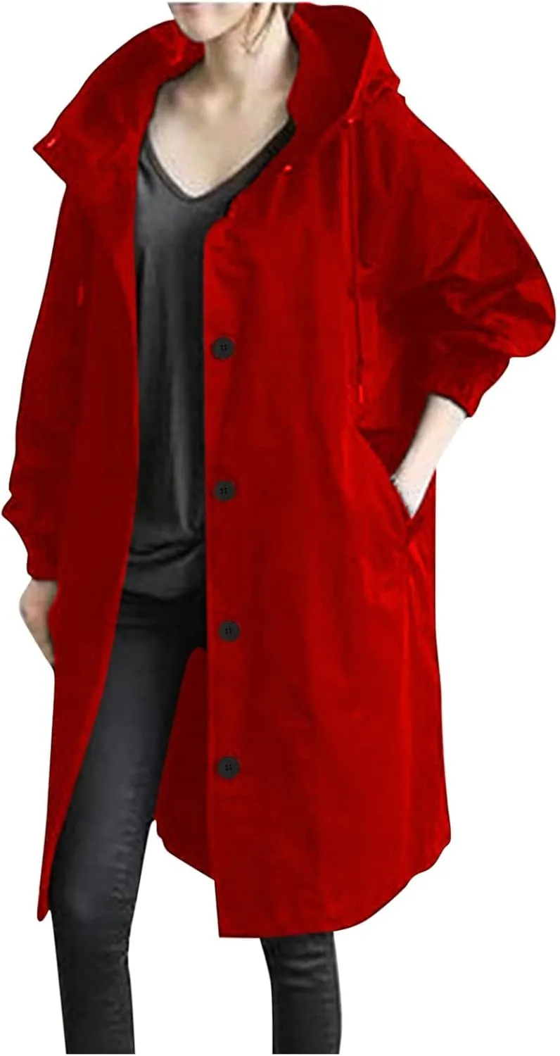 Wkishenl Fall Coats for Women 2024 Plus Size Lightweight Long Trench Jacket Casual Notched Collar Single Breasted Outerwear