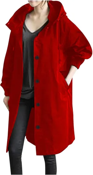 Wkishenl Fall Coats for Women 2024 Plus Size Lightweight Long Trench Jacket Casual Notched Collar Single Breasted Outerwear