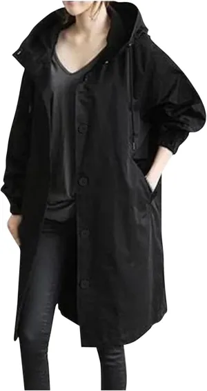 Wkishenl Fall Coats for Women 2024 Plus Size Lightweight Long Trench Jacket Casual Notched Collar Single Breasted Outerwear