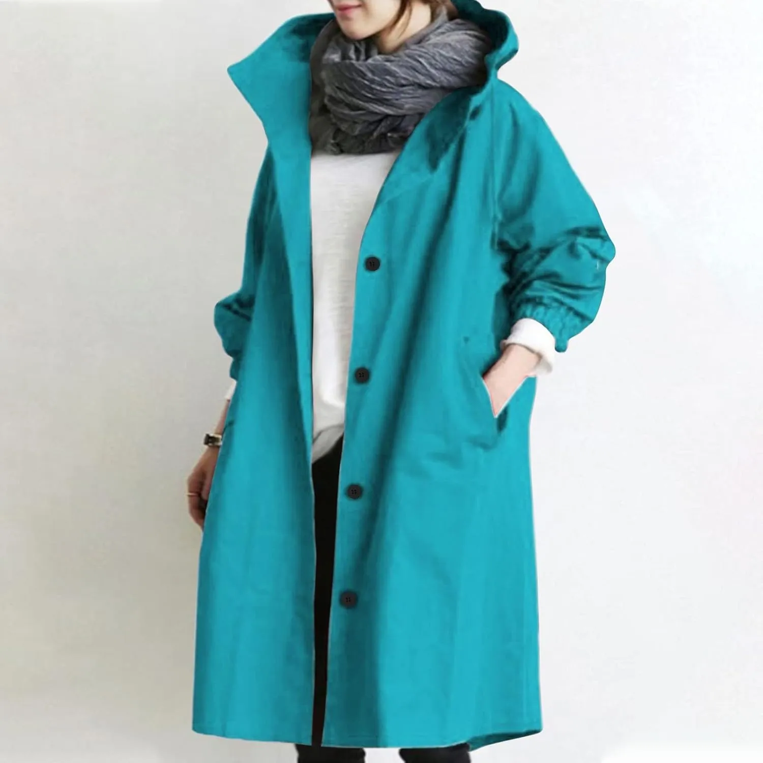 Wkishenl Fall Coats for Women 2024 Plus Size Lightweight Long Trench Jacket Casual Notched Collar Single Breasted Outerwear
