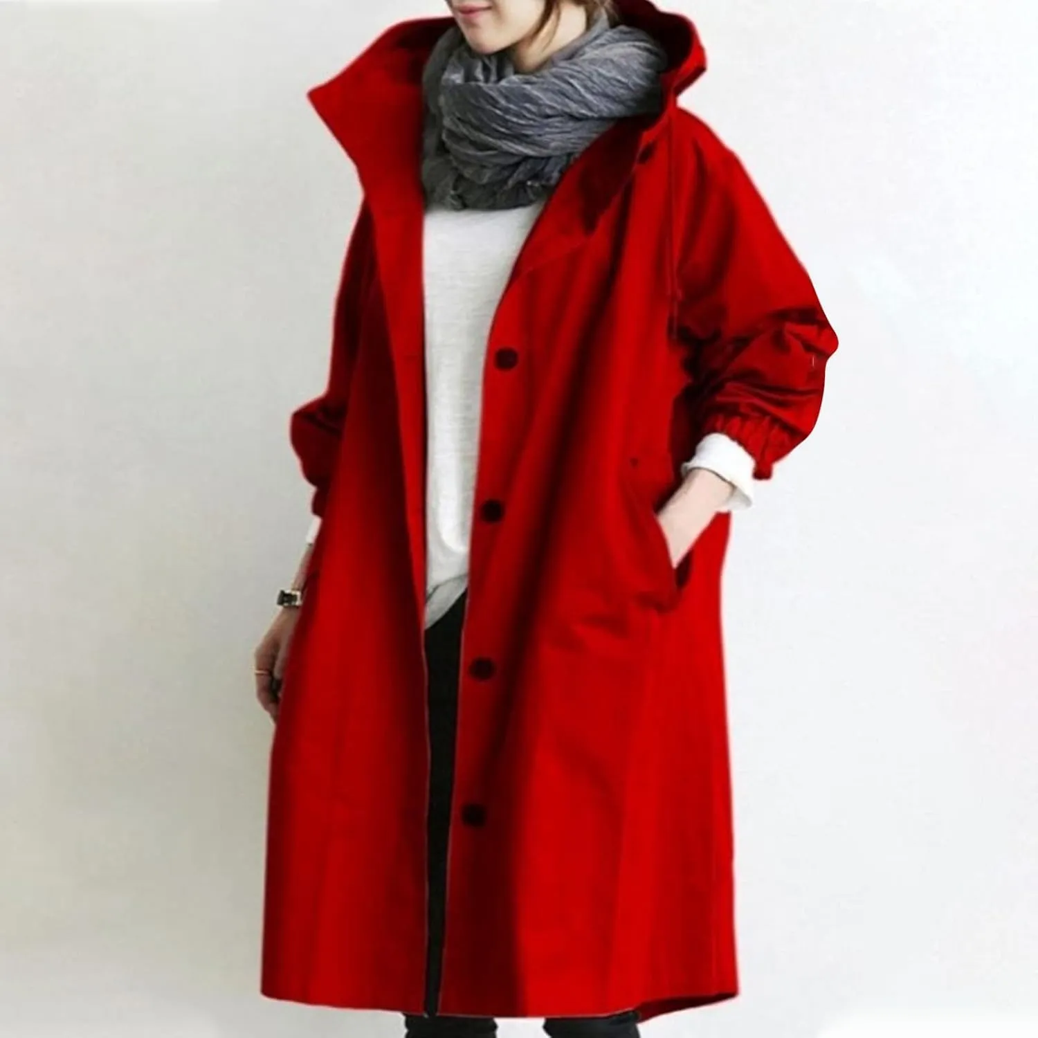 Wkishenl Fall Coats for Women 2024 Plus Size Lightweight Long Trench Jacket Casual Notched Collar Single Breasted Outerwear