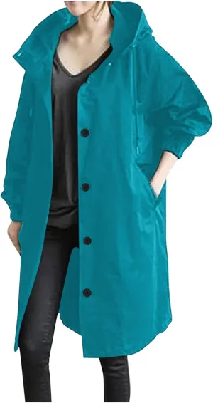 Wkishenl Fall Coats for Women 2024 Plus Size Lightweight Long Trench Jacket Casual Notched Collar Single Breasted Outerwear