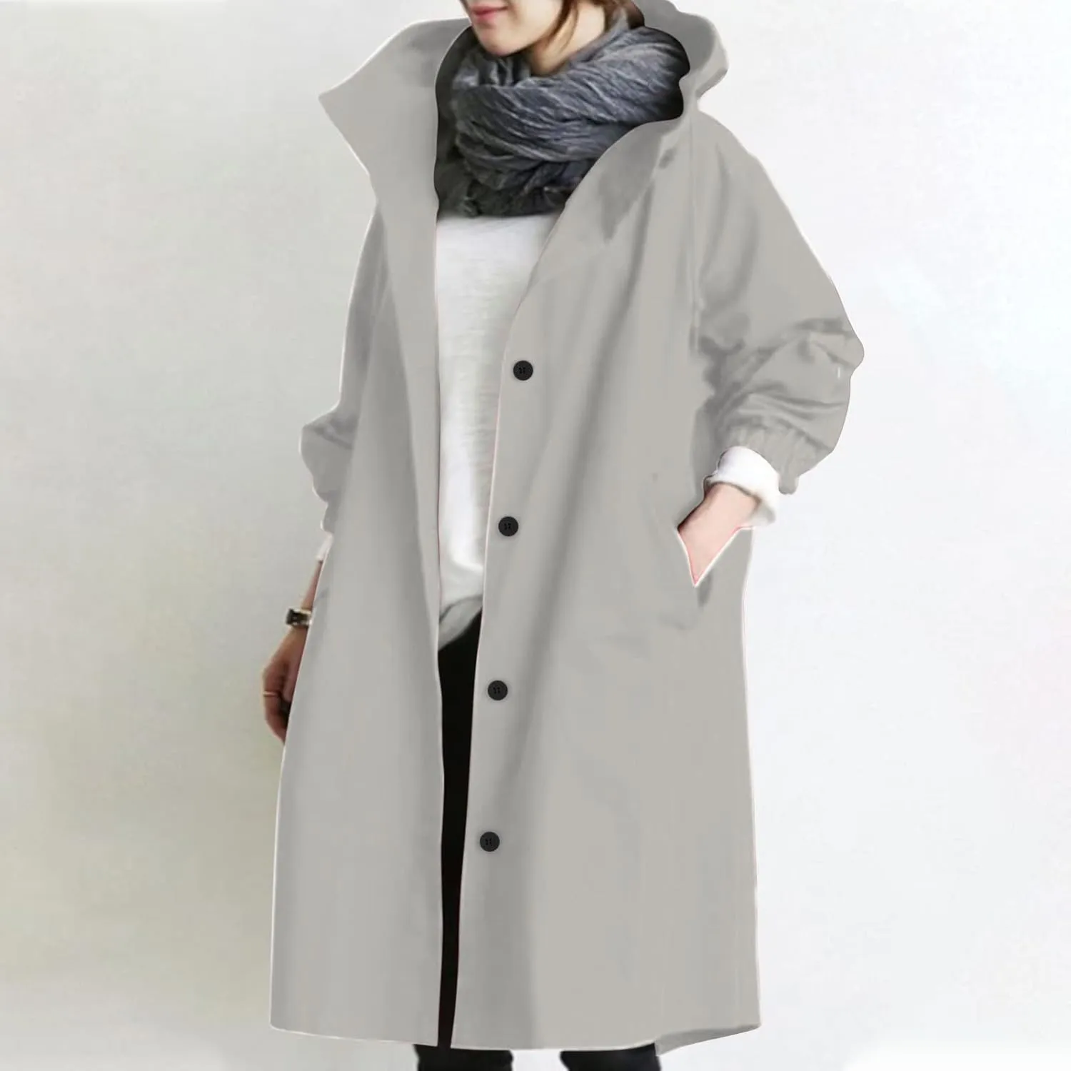 Wkishenl Fall Coats for Women 2024 Plus Size Lightweight Long Trench Jacket Casual Notched Collar Single Breasted Outerwear