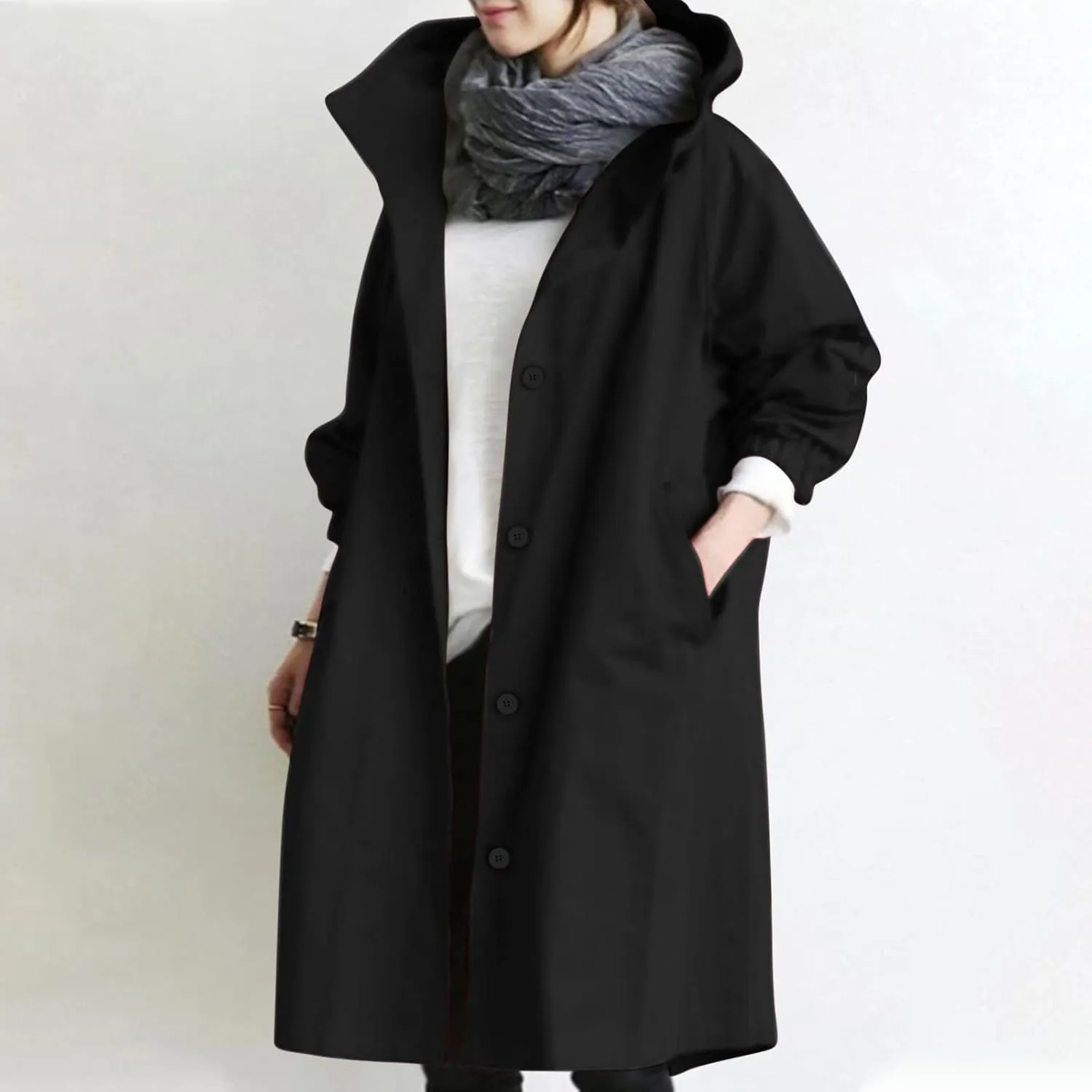 Wkishenl Fall Coats for Women 2024 Plus Size Lightweight Long Trench Jacket Casual Notched Collar Single Breasted Outerwear