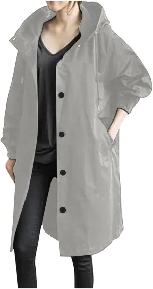 Wkishenl Fall Coats for Women 2024 Plus Size Lightweight Long Trench Jacket Casual Notched Collar Single Breasted Outerwear