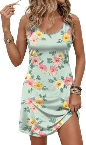 Women Cotton Tank Dress for Summer Casual Loose Fit Dresses Beach Cover Up Sleeveless T-Shirt