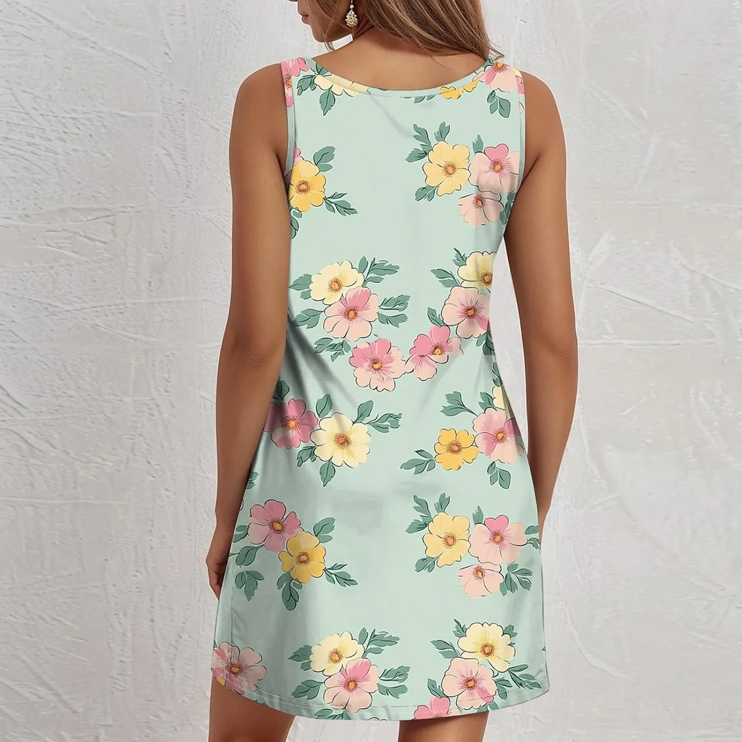 Women Cotton Tank Dress for Summer Casual Loose Fit Dresses Beach Cover Up Sleeveless T-Shirt