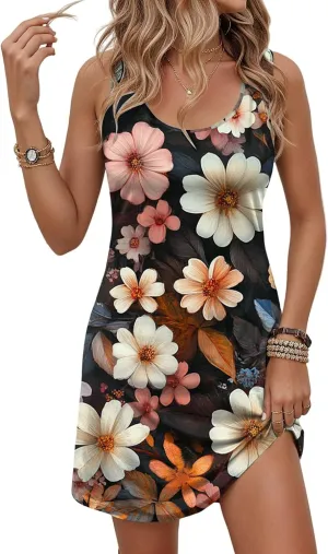 Women Cotton Tank Dress for Summer Casual Loose Fit Dresses Beach Cover Up Sleeveless T-Shirt