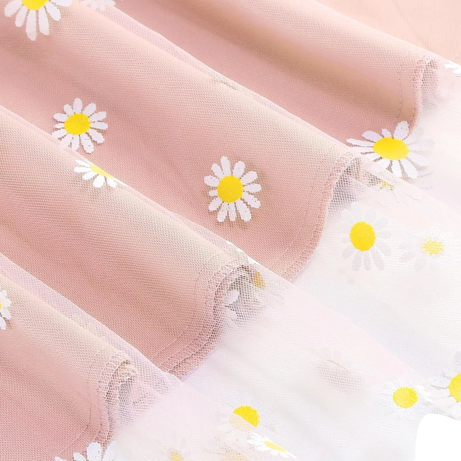 Women Daisy Embroidered Skirts Floral Mesh Casual Elastic High Waist Long Skirts Flower Swing A Line Skirts 2025