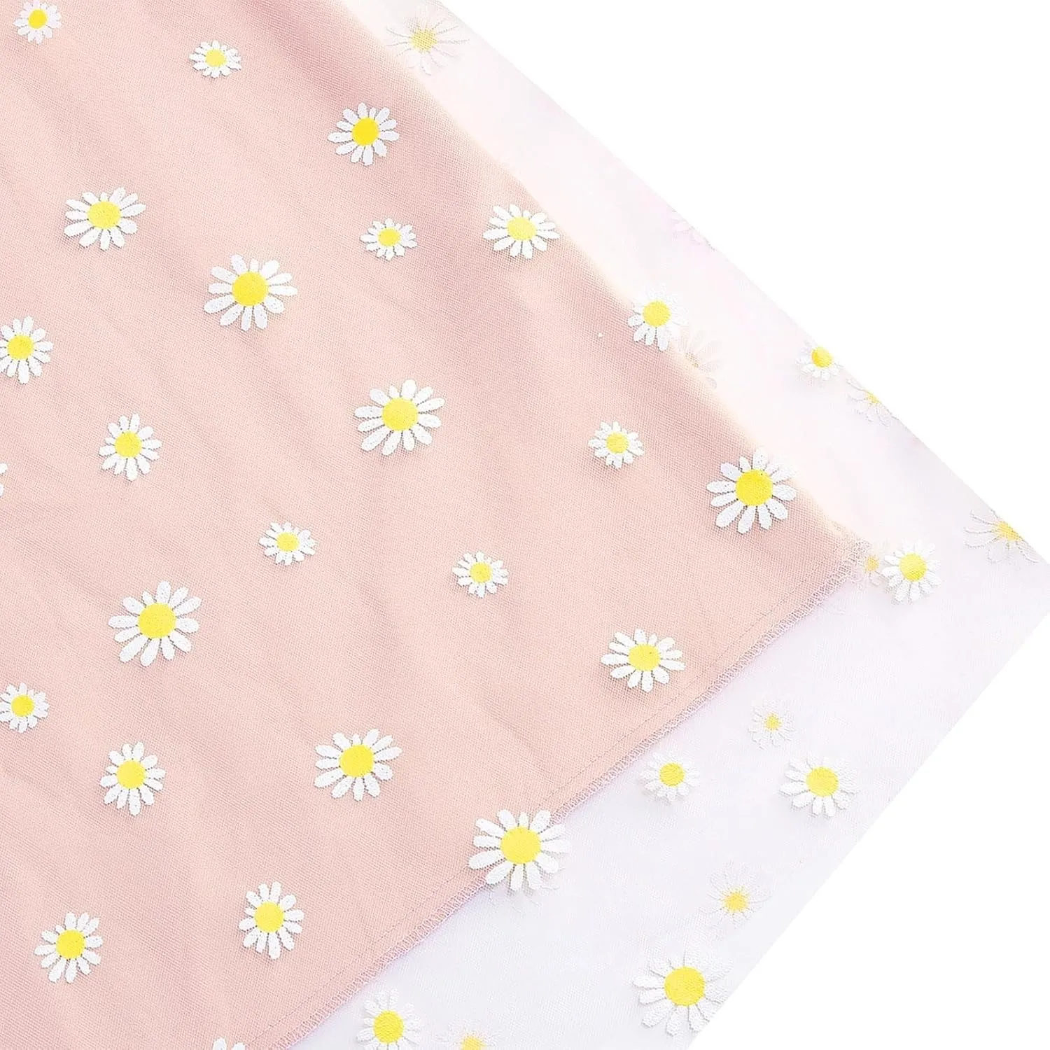 Women Daisy Embroidered Skirts Floral Mesh Casual Elastic High Waist Long Skirts Flower Swing A Line Skirts 2025