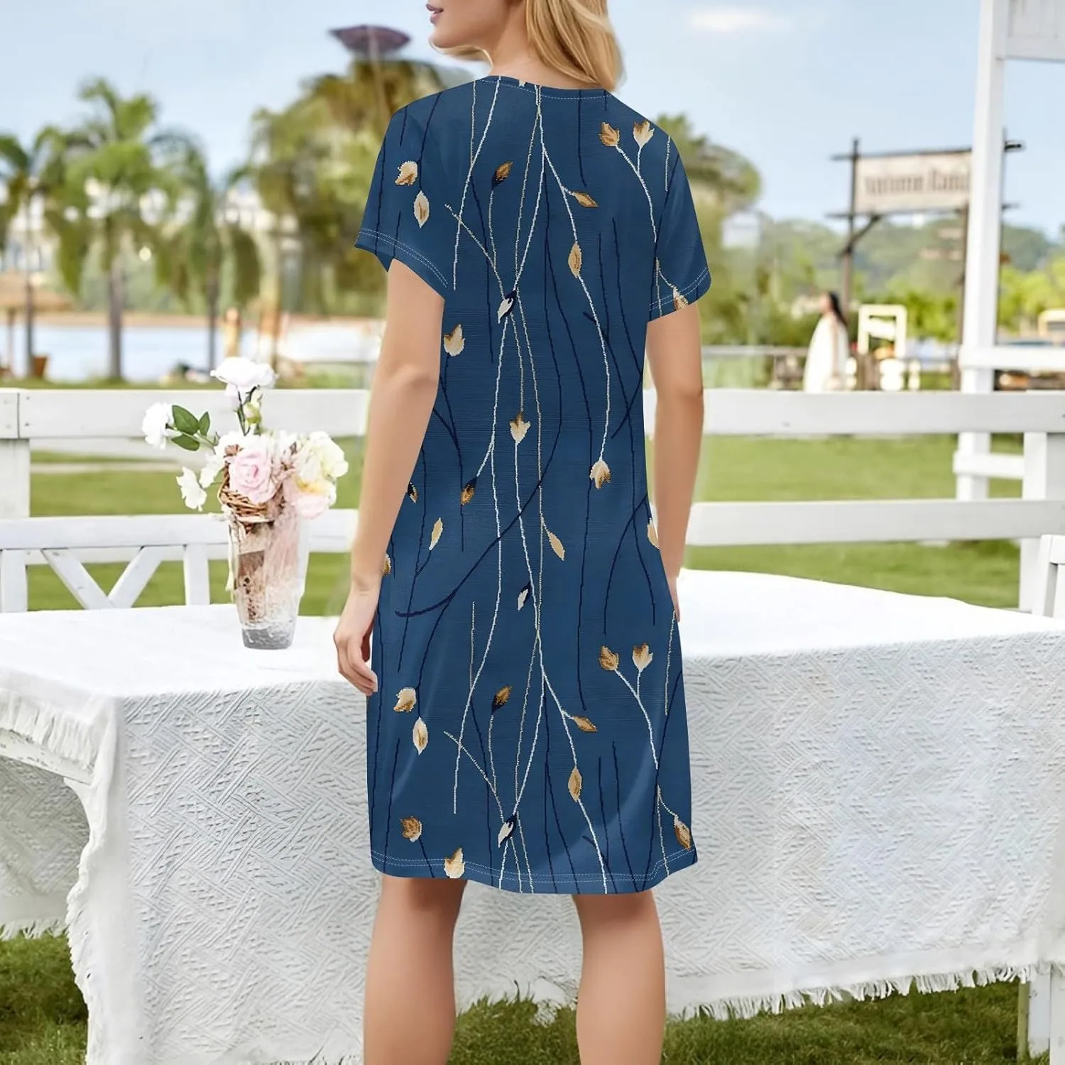 Women Dresses Summer 2025 Short Dresses Short Sleeve Square Neck Casual Dresses Beach T-Shirt Dress with Pockets