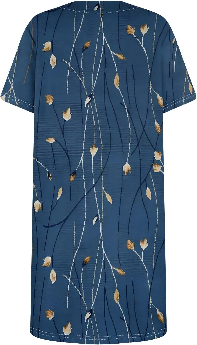 Women Dresses Summer 2025 Short Dresses Short Sleeve Square Neck Casual Dresses Beach T-Shirt Dress with Pockets