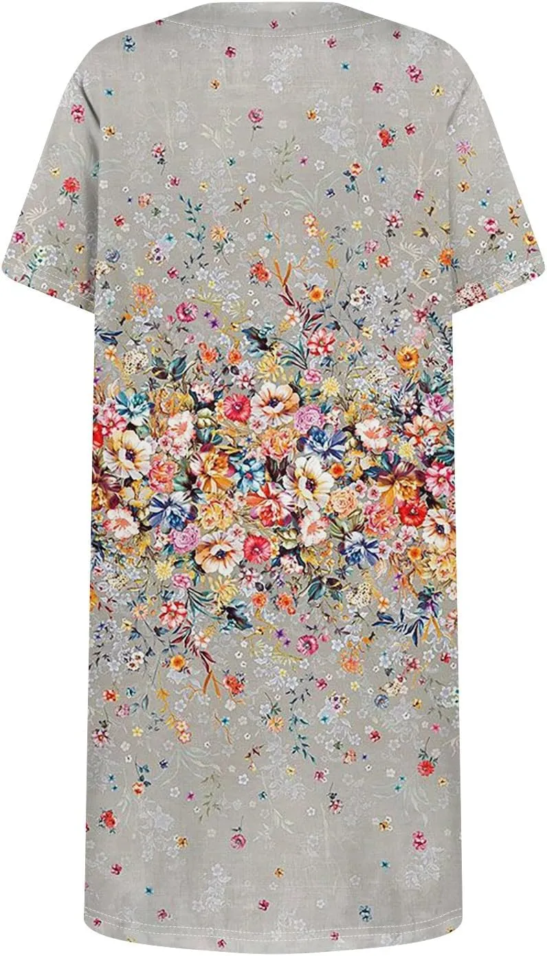 Women Dresses Summer 2025 Short Dresses Short Sleeve Square Neck Casual Dresses Beach T-Shirt Dress with Pockets
