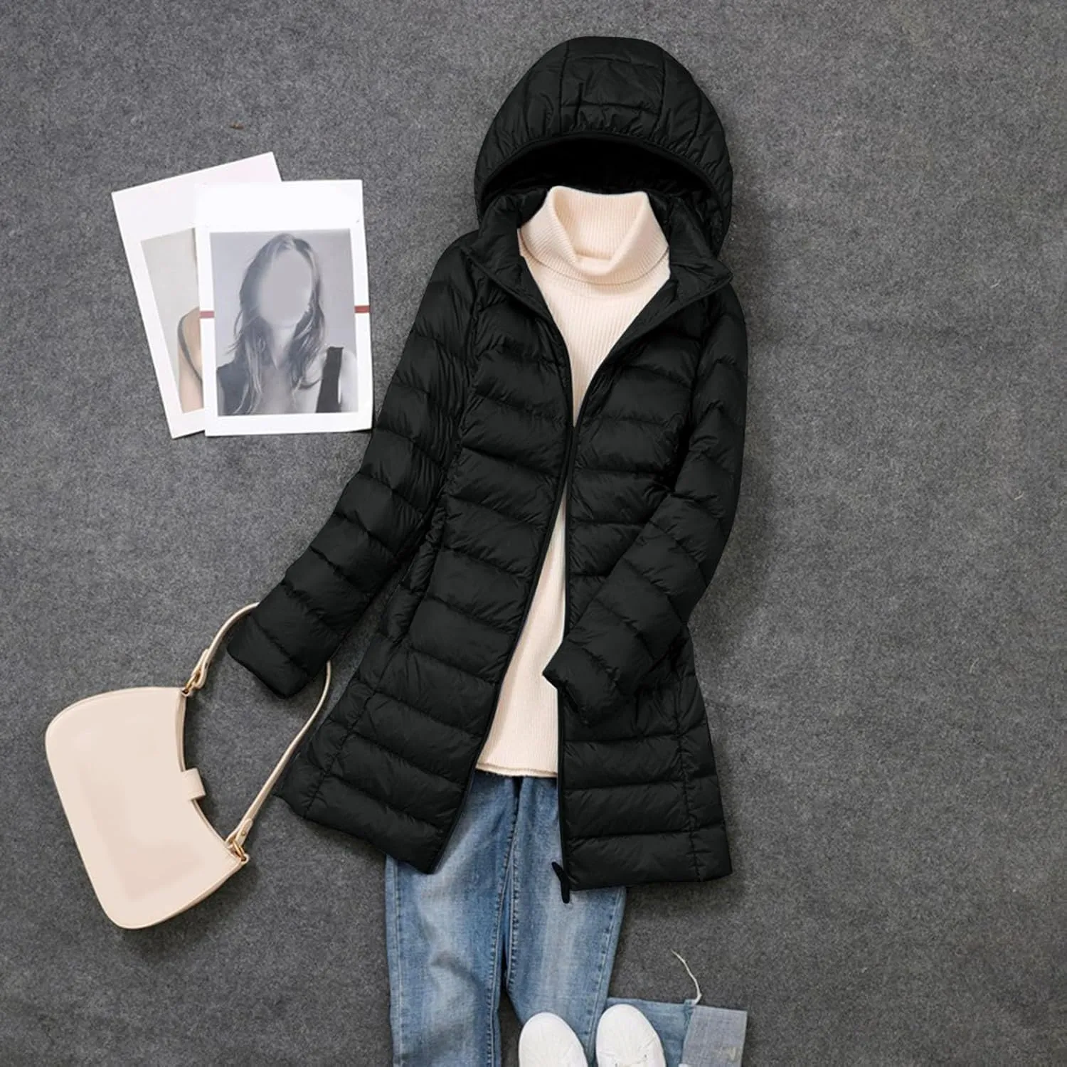 Women Puffer Jacket Reversible Fall and Winter Fashion Warm Quilted Long Hooded Padded Bubble Coat Snow Coats