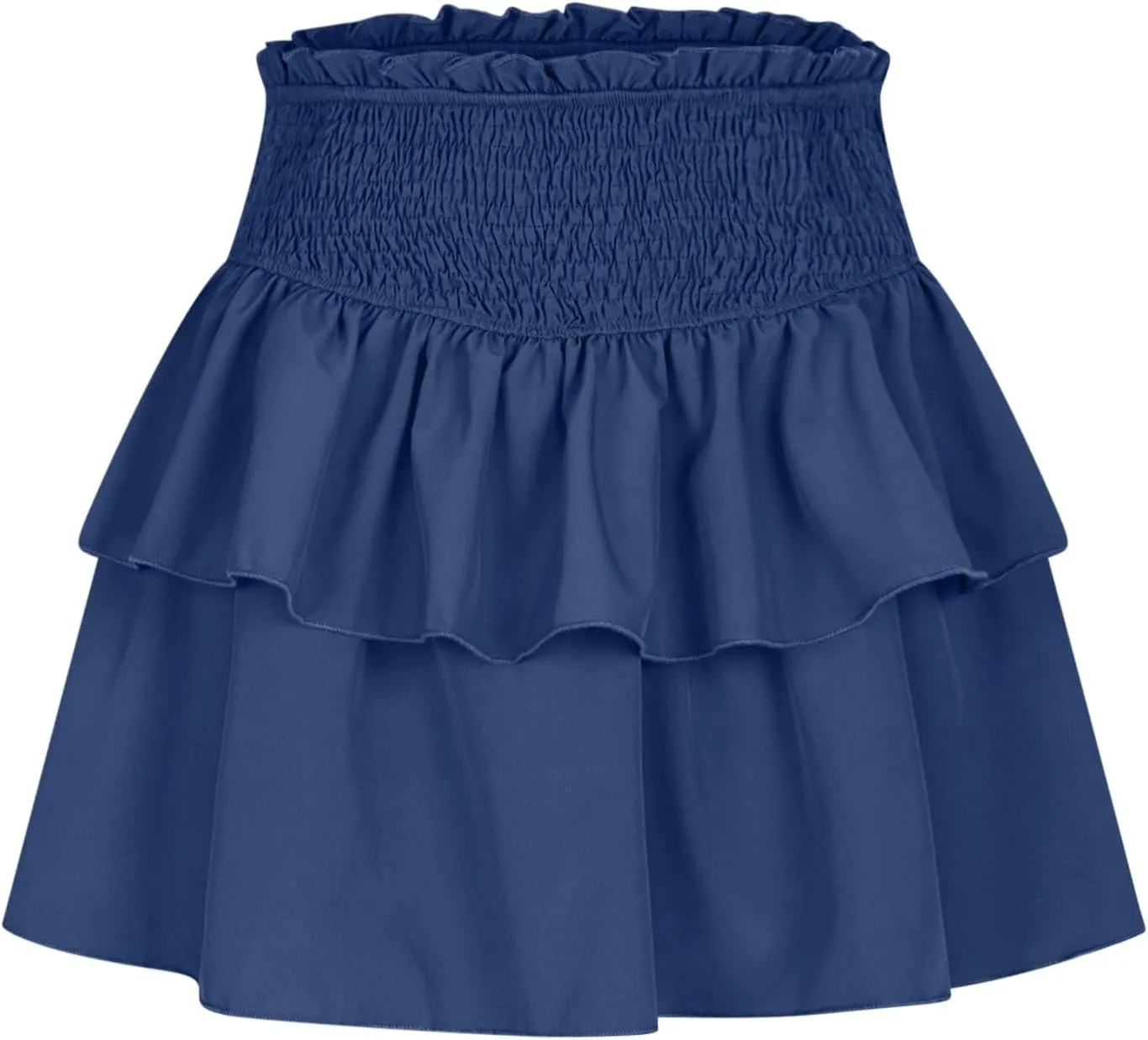 Women Ruffle Mini Skirts Layered High Waist Skirt Tiered Elastic Skirts Pleated Athletic Skirt Stretch Flared Skirts