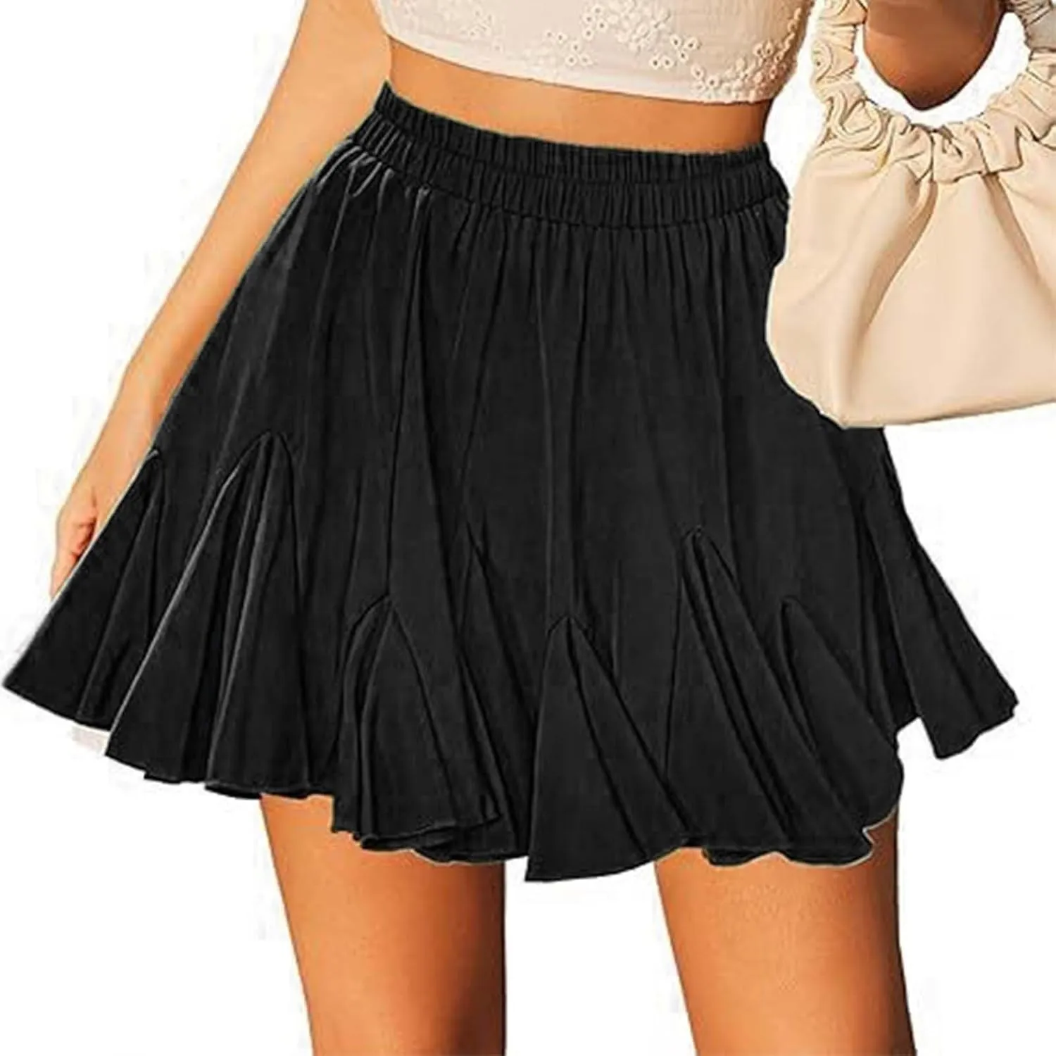 Women Skirt High Elastic Waist Summer Vacation Solid Color Loose A-Line Casual Y2K Running Sports Pleated Skirts