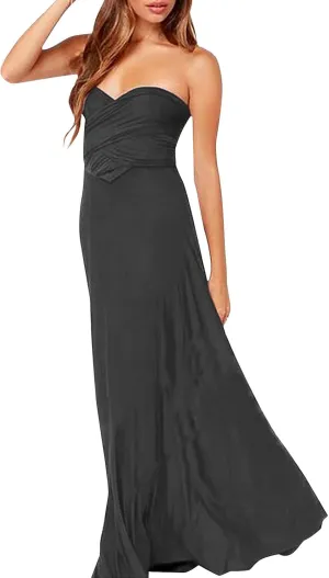 Women Strapless Tube Top Dress Summer Smocked Flowy Midi Wedding Guest Long Maxi Dress Convertible Multiway Outfits